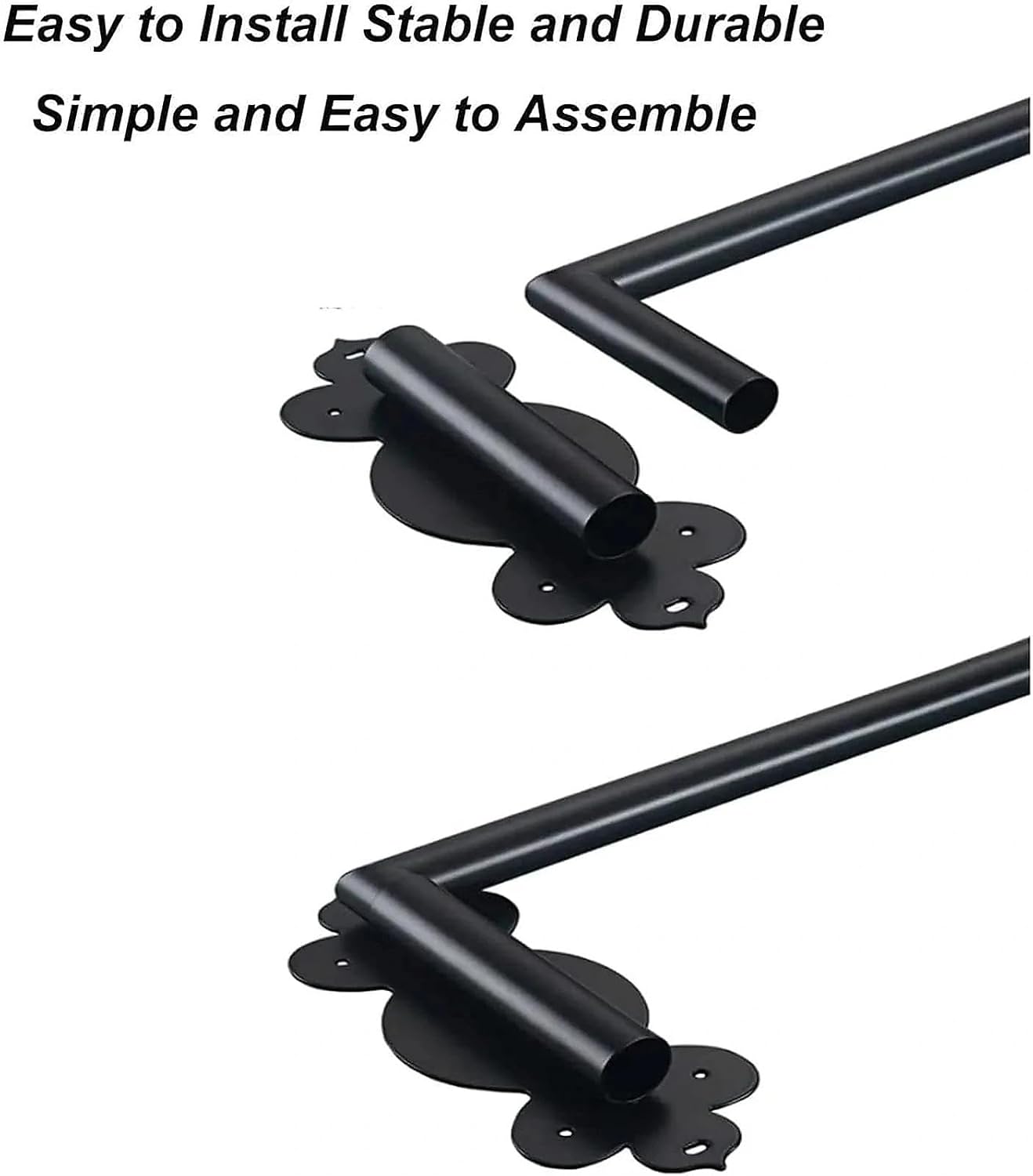 Adjustable Heavy Duty Swing Arm Curtain Rod Black Window Display Stand with Finials Customizable Length for Side Panels & Front Door Decor