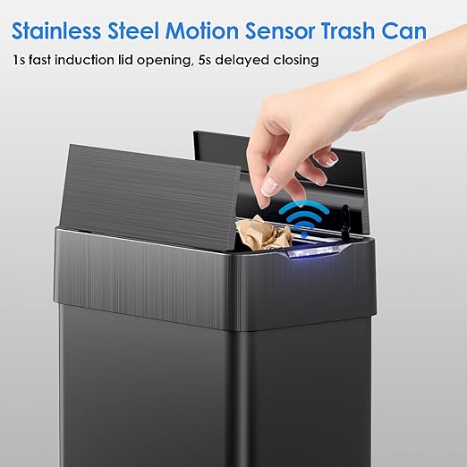 TLSUNNY 16 Gallon Automatic Trash Can, Stainless Steel Motion Sensor Garbage bin - Image 3