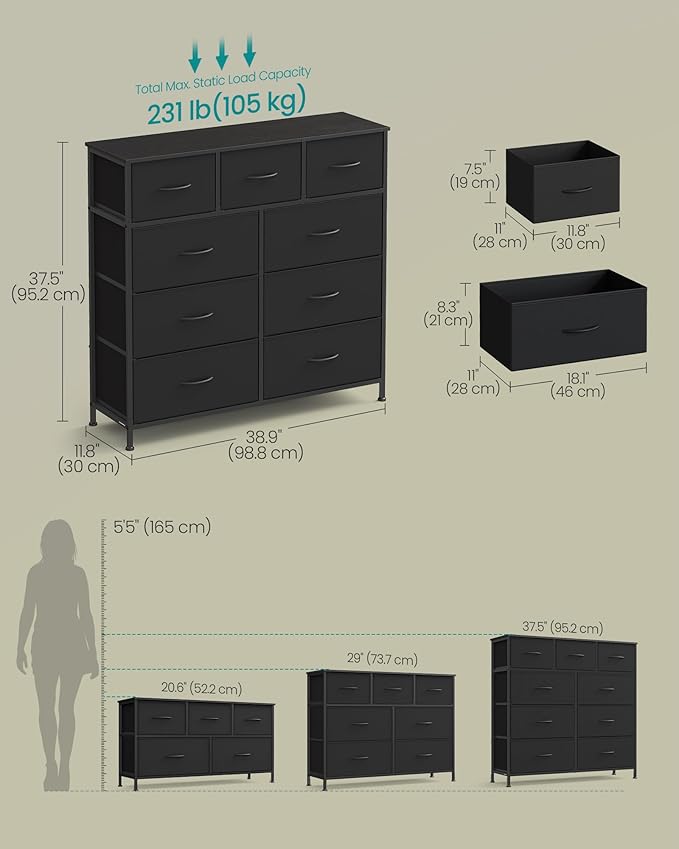 SONGMICS Dresser for Bedroom, Chest of Drawers, 9 Non-Woven Fabric Drawers - Image 2