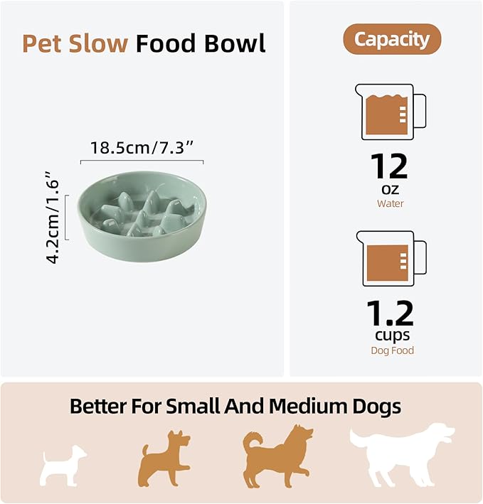 Ceramic 1.2 Cup Dog Bowl Slow Feeder, 7.3 inch Slow Pet Food Dish - Image 2