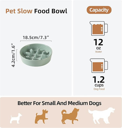 Ceramic 1.2 Cup Dog Bowl Slow Feeder, 7.3 inch Slow Pet Food Dish - Image 2