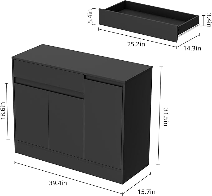 Shoe Cabinet Storage with 3 Doors, Freestanding Shoe Cabinet with Drawer & - Image 2