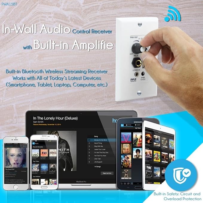 Pyle Wireless BT Receiver Wall Mount - 100W In-Wall Audio Control Receiver w/ - Image 3
