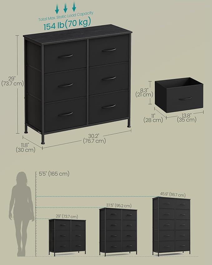 SONGMICS Dresser for Bedroom, Chest of Drawers, TV Stand, 6 Non-Woven Fabric - Image 2