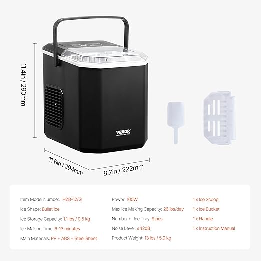 VEVOR Countertop Ice Maker, 9 Cubes Ready in 6 Mins, 26lbs in 24Hrs, - Image 7