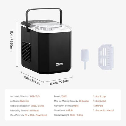 VEVOR Countertop Ice Maker, 9 Cubes Ready in 6 Mins, 26lbs in 24Hrs, - Image 7