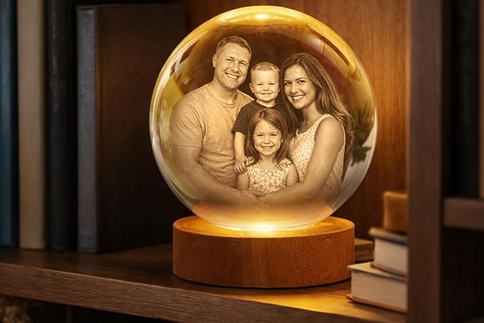 Herihues Personalized 3D Photo Crystal Ball, Custom Engraved Picture Lamp - Image 4