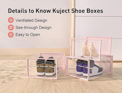 Kuject X-Large Shoe Storage Boxes Organizers Clear Plastic Stackable 12 Pack - Image 5