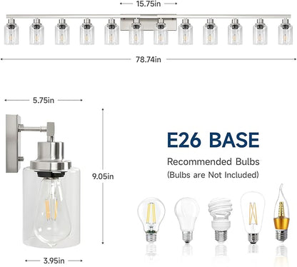 DIKAIDA Brushed Nickel Bathroom Vanity Light, 12 Light Brushed Nickel Bathroom - Image 3