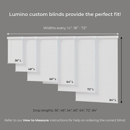 Lumino 2" Faux Wood Blinds - Smooth Slat, 36" W x 60" L White | Cordless, Mondern Valance, Custom Sizes