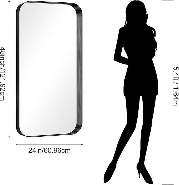 CIRCUMI Black Bathroom Mirror, Rounded Corner, Tempered Glass, Large Mirror - Image 7