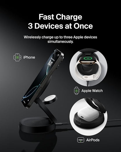 Belkin MagSafe Charger Compatible, 3-in-1 Qi2 15W Wireless Charging Station - Image 2