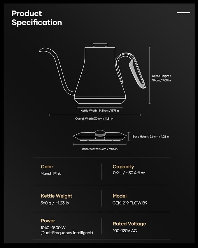 Cocinare FLOW B9 Gooseneck Electric Kettle, Precise Temperature Control - Image 8