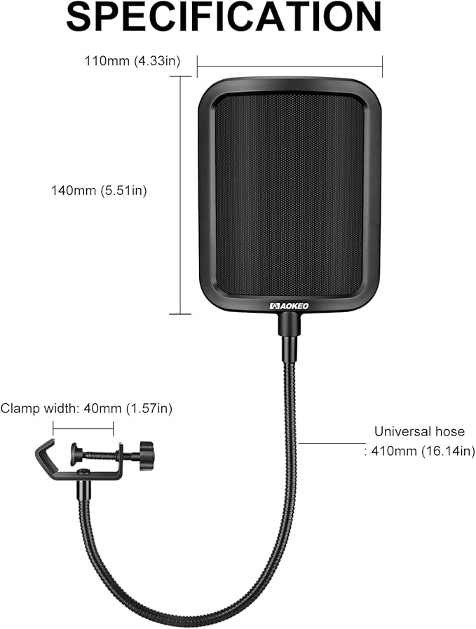 Aokeo Metal Pop Filter, Metal Mesh Layer Microphone Windscreen - Image 7