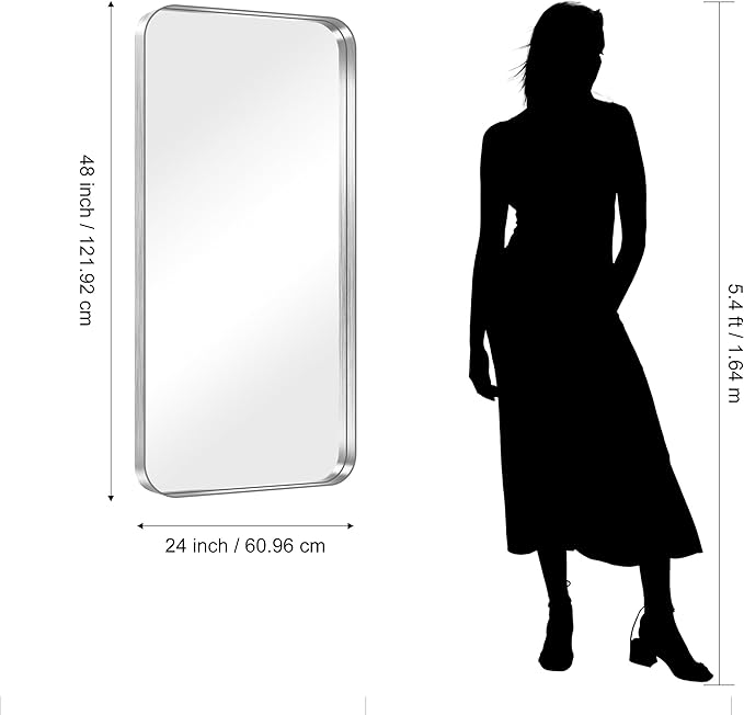 CIRCUMI Silver Bathroom Mirror, Rounded Corner, Tempered Glass, Large Mirror - Image 8