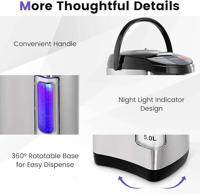 COSTWAY Instant Electric Hot Water Boiler and Warmer, 5-Liter LCD Water Pot - Image 7