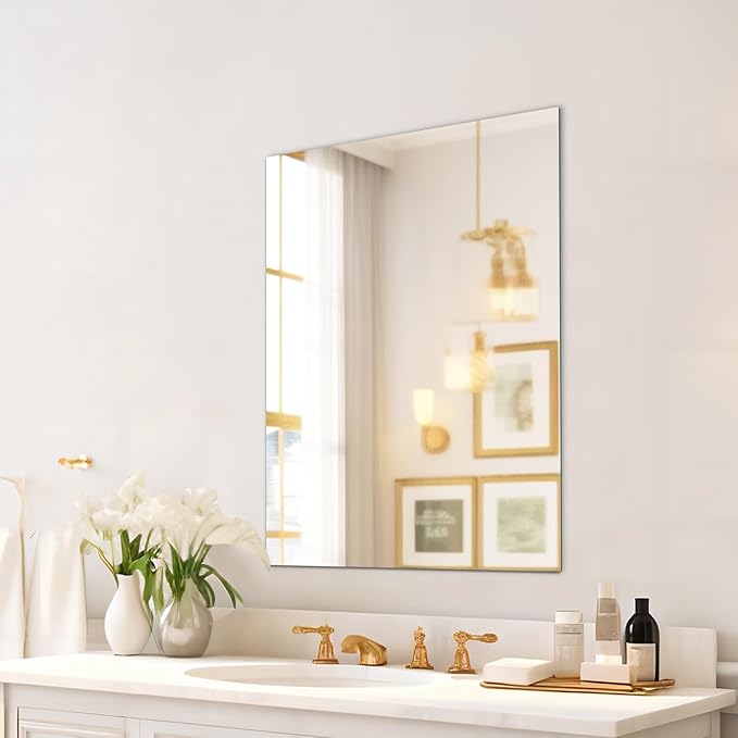 Mirrorons Frameless Wall Mirror 18" x 24", Modern Rectangle Bathroom Mirrors - Image 2