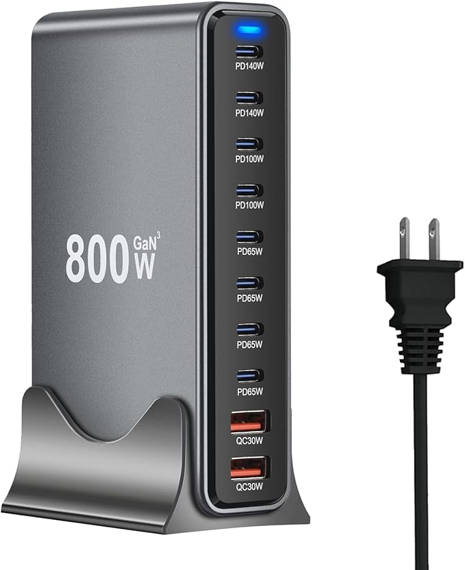 800W USB C Fast Charger Block, 10 Ports GaN III USB Chagring Station, Dual 140W by COSCTOR