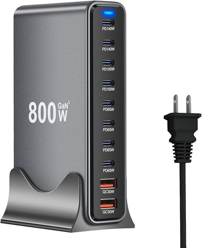 800W USB C Fast Charger Block, 10 Ports GaN III USB Chagring Station, Dual 140W by COSCTOR