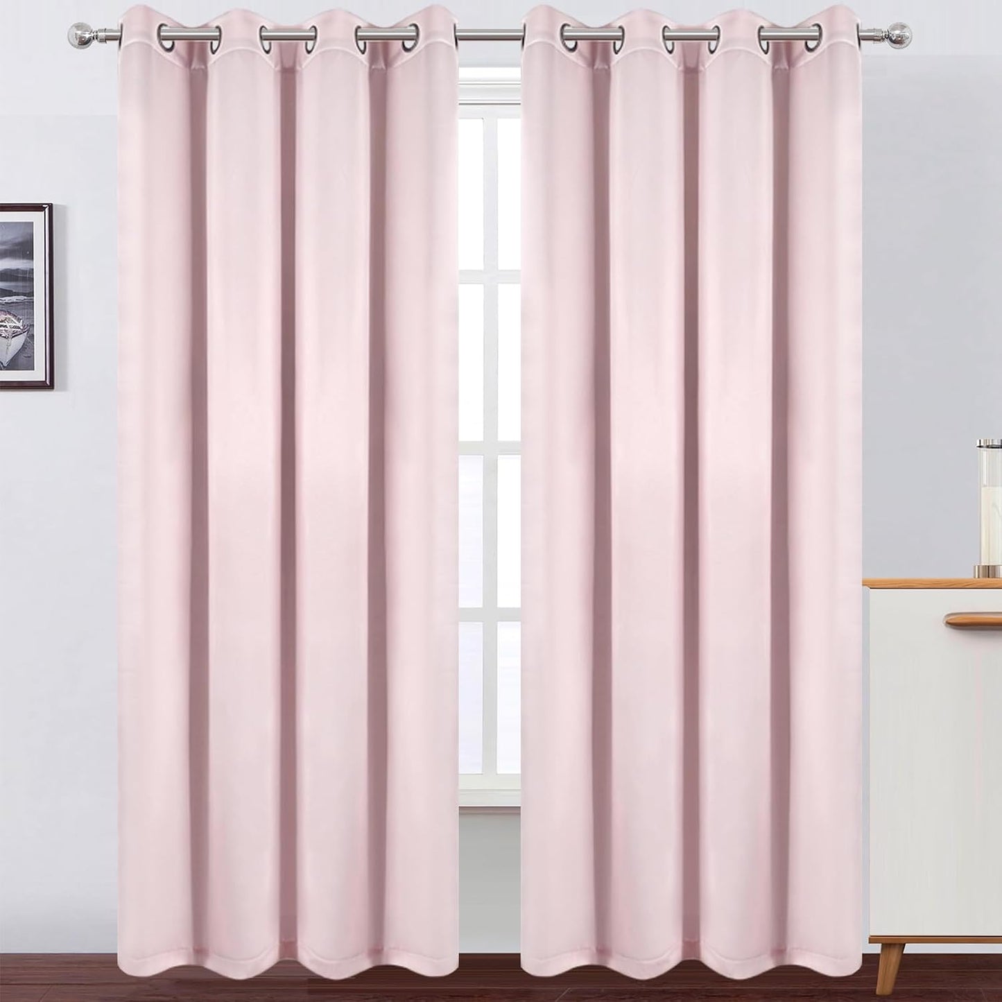 100% Blackout Curtains 52 x 84 Inches Long Thermal Insulated Baby Pink Curtains with Black Liner Set of 2 Panels for Nursery Room