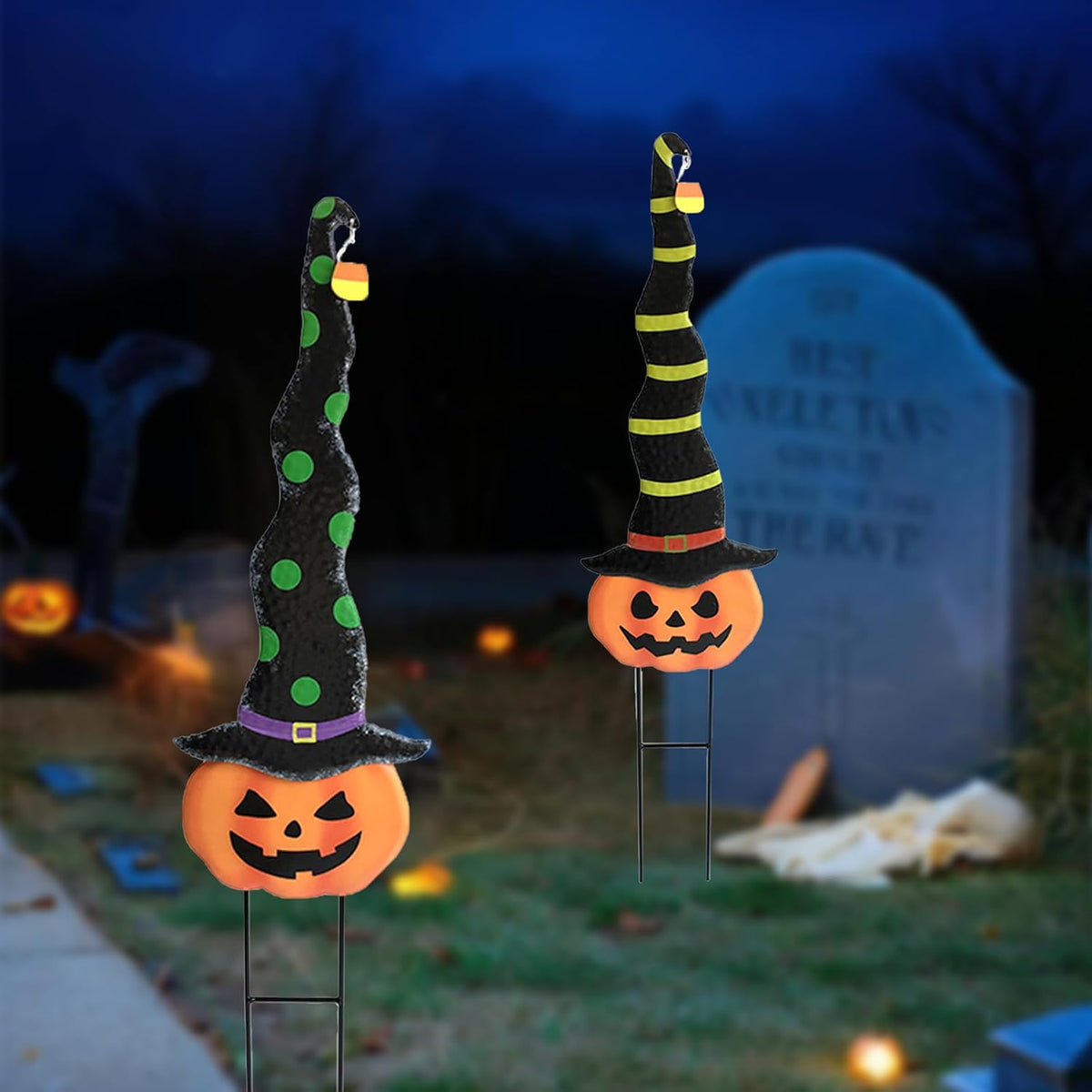 2 Pack Halloween/Thanksgiving Garden Decorations, Metal Jack-O-Lantern Yard S...