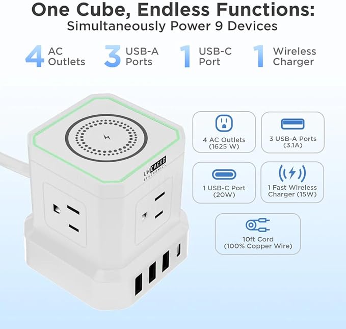 Uncaged Ergonomics Wireless Cube Charger & Power Strip - Image 5