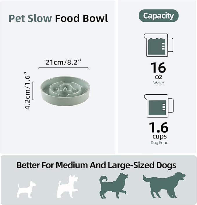 Ceramic 1.6 Cup Slow Feeder Dog Bowl - Image 2