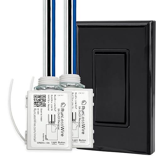 RunLessWire 2 Fixture Battery-Free DIY Kinetic Wireless Light Switch Kit 150ft by RunLessWire