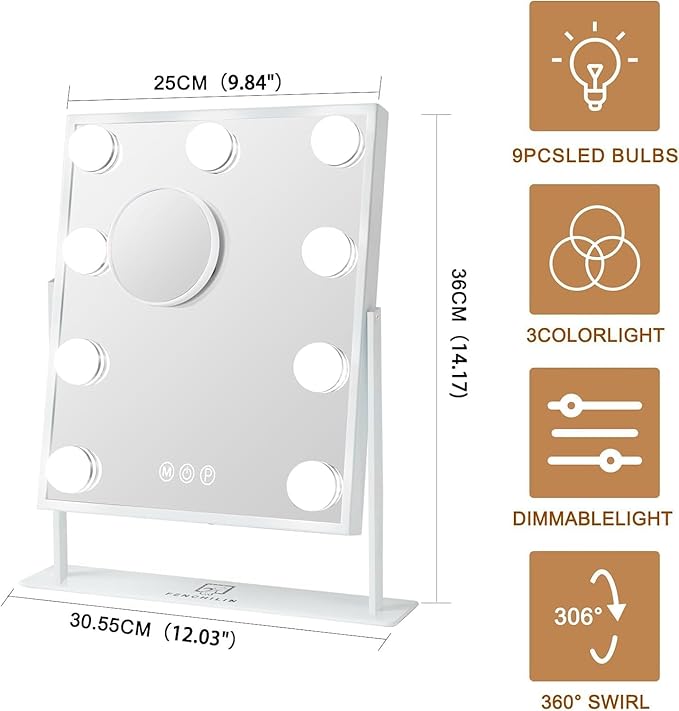 FENCHILIN Vanity Mirror with Light Lighted Makeup Mirror Vanity Makeup Mirror - Image 2