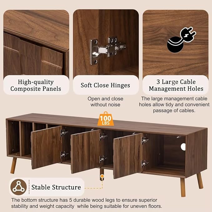 Virubi Mid-Century Modern TV Stand, Entertainment Center - Image 5