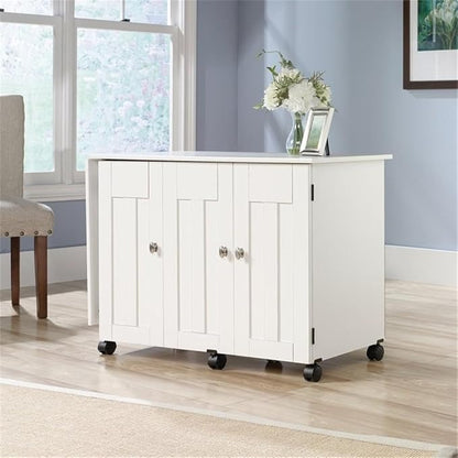 Sauder Folding SewingTable & Craft Cart Storage Cabinet, in Soft White - Image 2