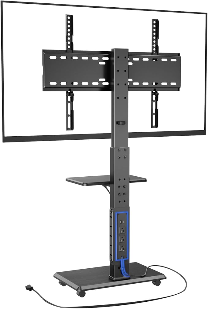 Rolling TV Stand with Power Outlet, Mobile TV Cart by Afaloona