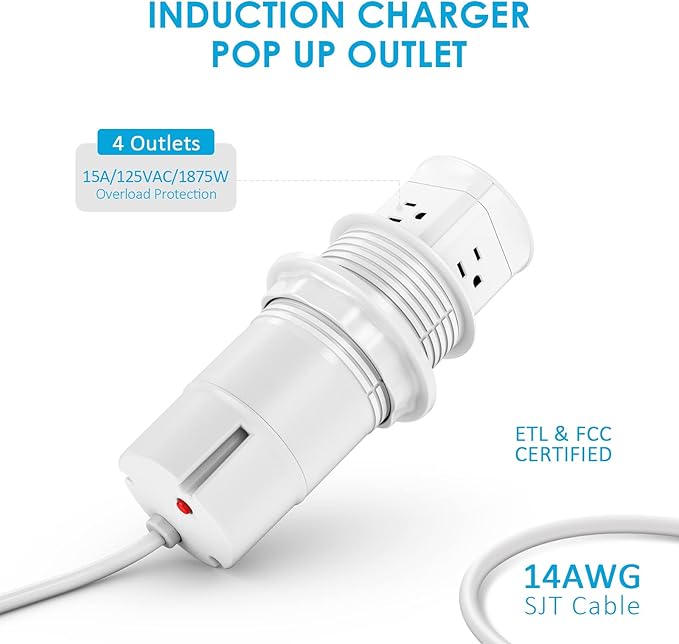 Jgstkcity Pop Up Outlet with 15W Wireless Charger, 4 Outlets 15A, Splash - Image 7