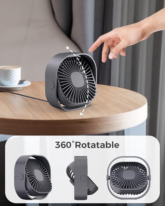 RJVW 4 Inch Small USB Desk Fan, 3-Speed Portable & 360°Rotatable Mini Cooling - Image 6