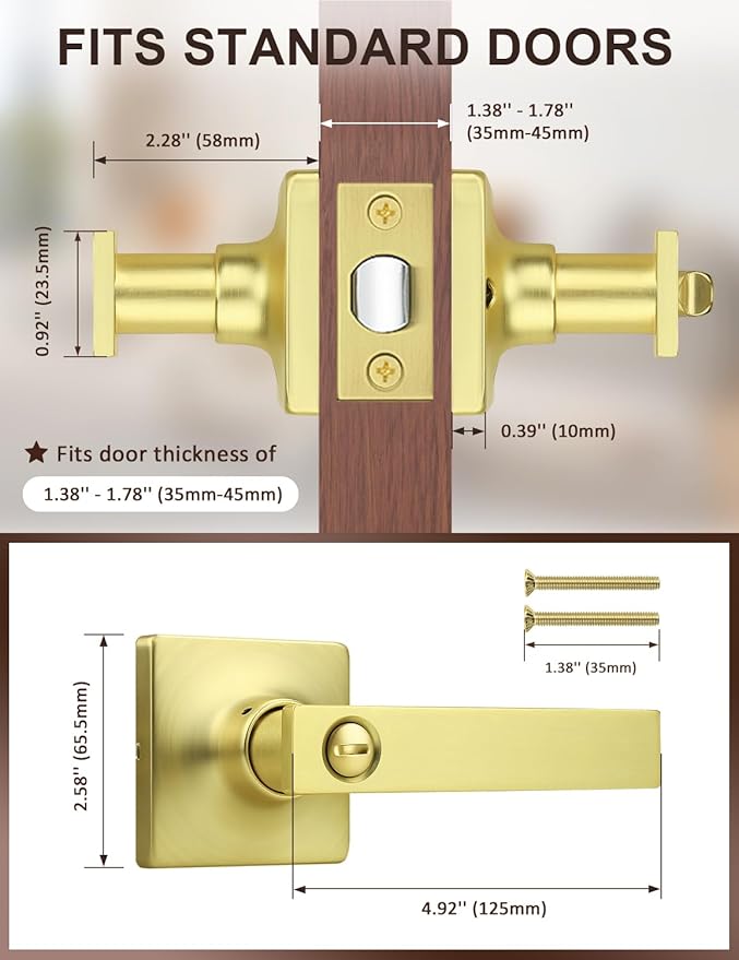 Mengico 8 Pack Gold Privacy Lever Door Handle Interior - Image 5