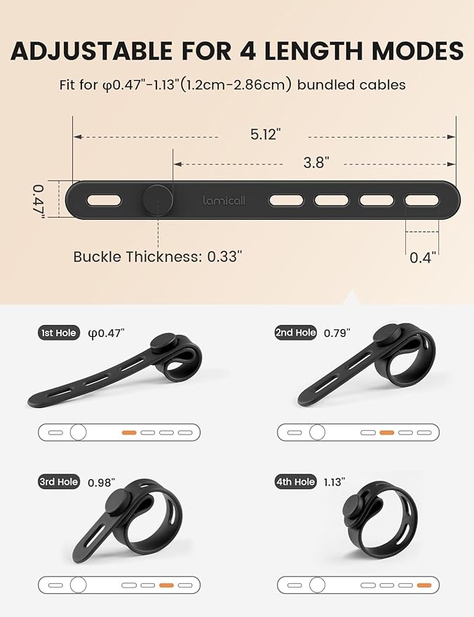 10Pack Silicone Cable Ties Cord Organizer Wrap - Image 5