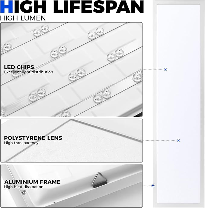 Barrina 1x4 LED Flat Panel Light, 8640LM 72W, 0-10V Dimmable, Brightness & 5CCT - Image 7