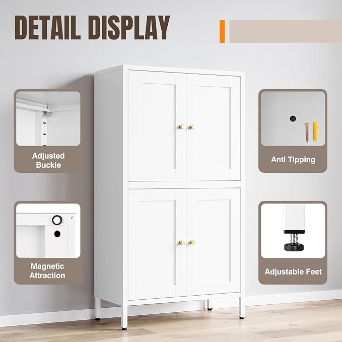 Yizosh Metal Pantry Cabinet, Tall Kitchen Pantry Storage Cabinet - Image 4