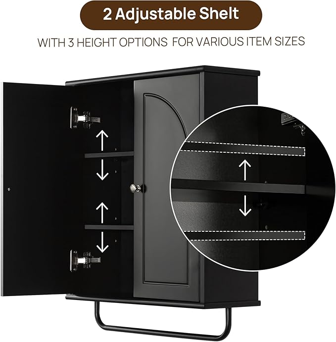 Bathroom Storage Cabinet with Adjustable Wood Shelves, Unique Arched Groove - Image 5