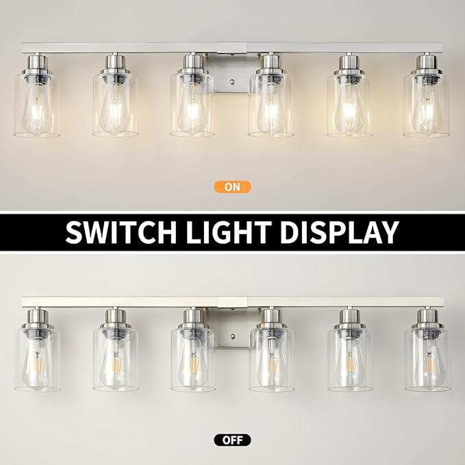DIKAIDA Bathroom Vanity Light, 6-Light Nickel Modern Matte Wall Sconce Lighting - Image 5