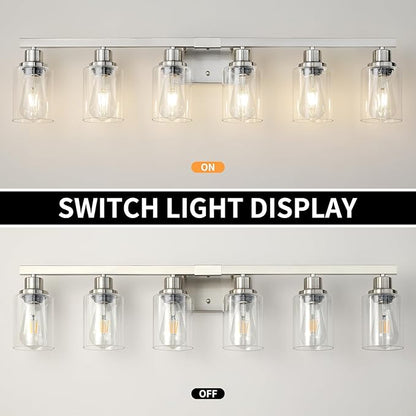 DIKAIDA Bathroom Vanity Light, 6-Light Nickel Modern Matte Wall Sconce Lighting - Image 5