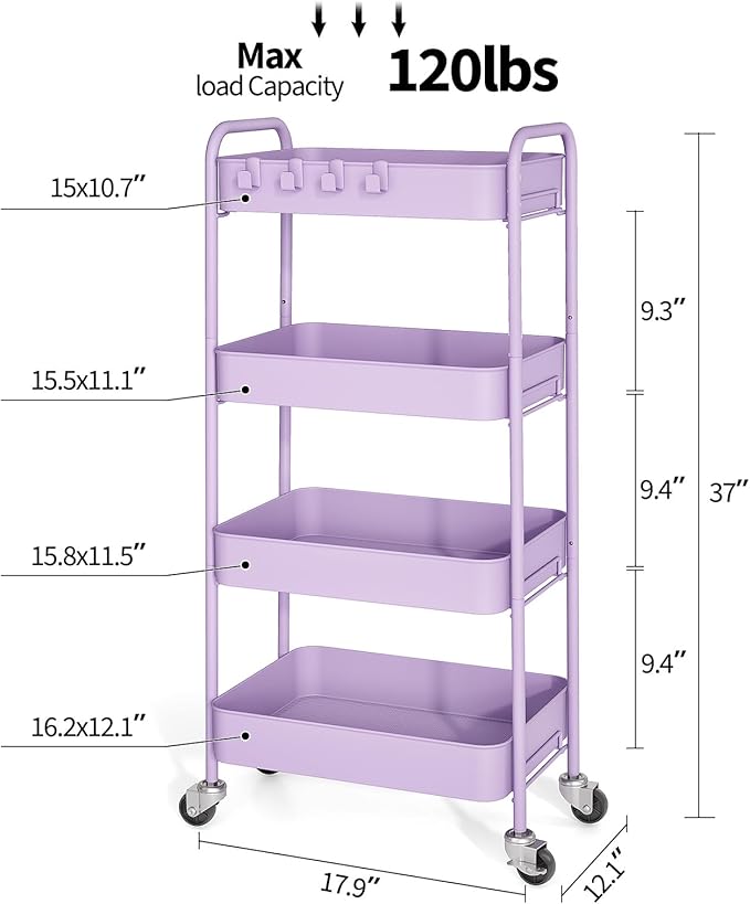 TOOLF 4-Tier Metal Rolling Cart - Image 2
