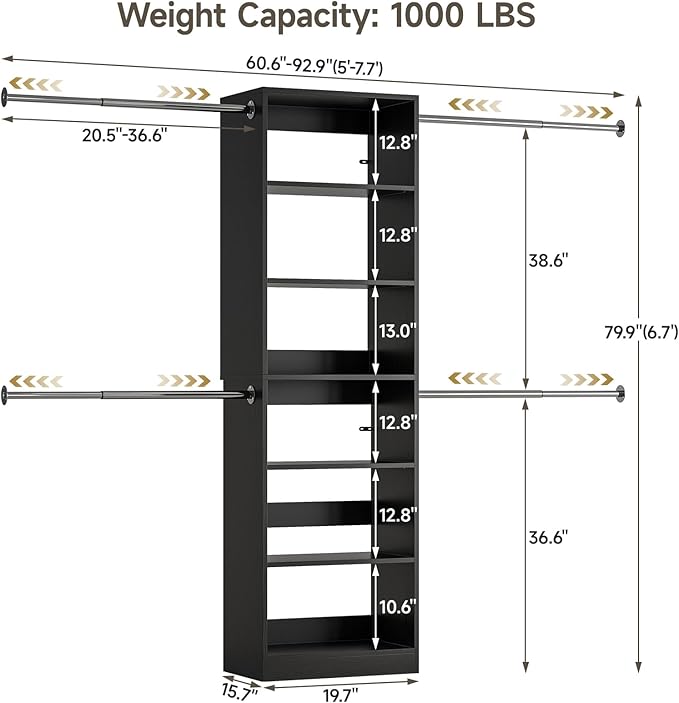 W1 Closet System, 3.5FT-7.7FT Closet Organizer System - Image 3