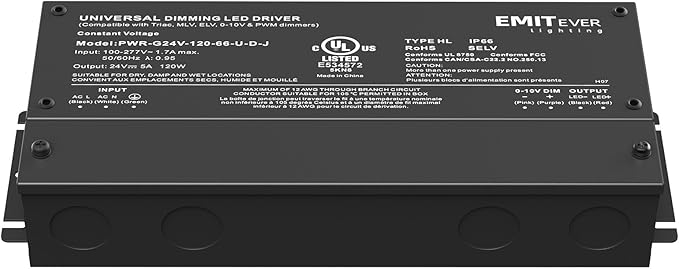 EMITEVER 120W Dimmable LED Driver, 24V Triac Dimmable Power Supply, AC to DC - Image 7