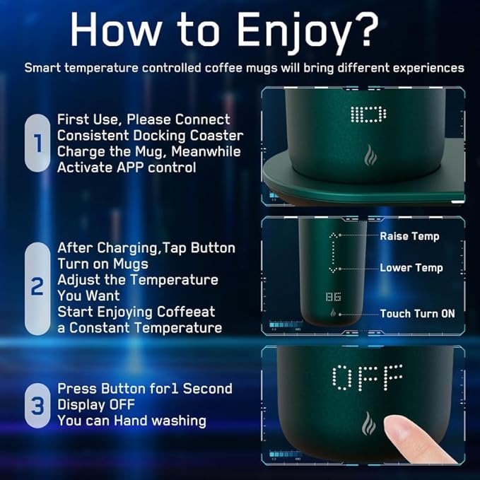 Temperature Control Heated Coffee Mug Smart Self Heating Travel Mug 12 Oz App - Image 3