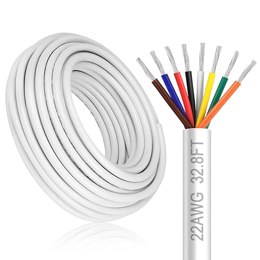 22 Gauge 8 Conductor Electrical Wire, 32.8FT White Stranded Low Voltage 22/8 by DEKIEVALE