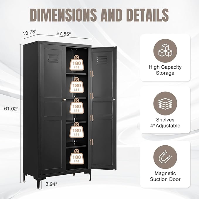 Yizosh Metal Pantry Cabinet, Tall Kitchen Pantry Storage Cabinet - Image 2