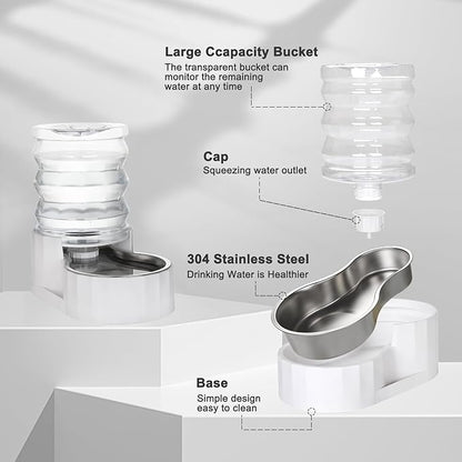 RIZZARI Gravity Water Bowl Dispenser: 4L White Stainless Steel Water Feeder - Image 3