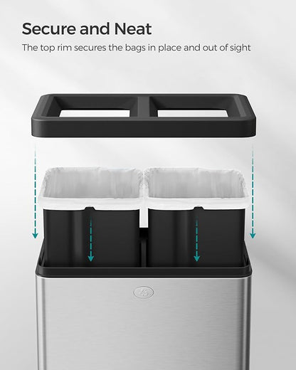 SONGMICS 2 x 6.6 Gallon Open Top Trash Can, Dual Compartment Garbage Can - Image 5