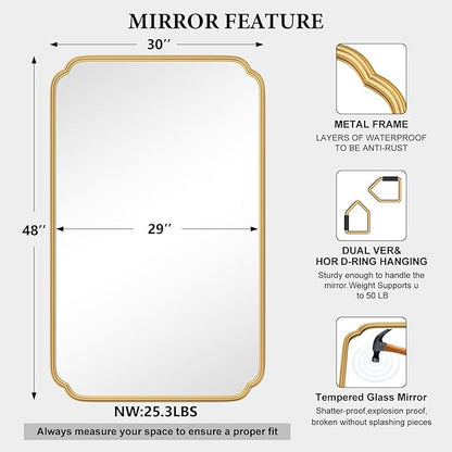 30"x48" Gold Bathroom Mirror for Wall, Large Brass Gold Bathroom Vanity Mirror - Image 5